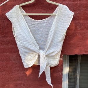 Elizabeth Suzann Maxine Crop in Linen Olive Stripe